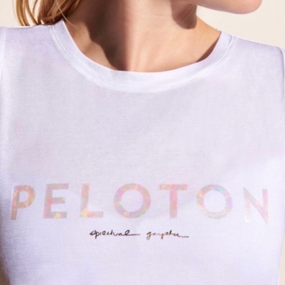 Spiritual Gangster Peloton Tank Top Womens Large White Iridescent Logo Muscle